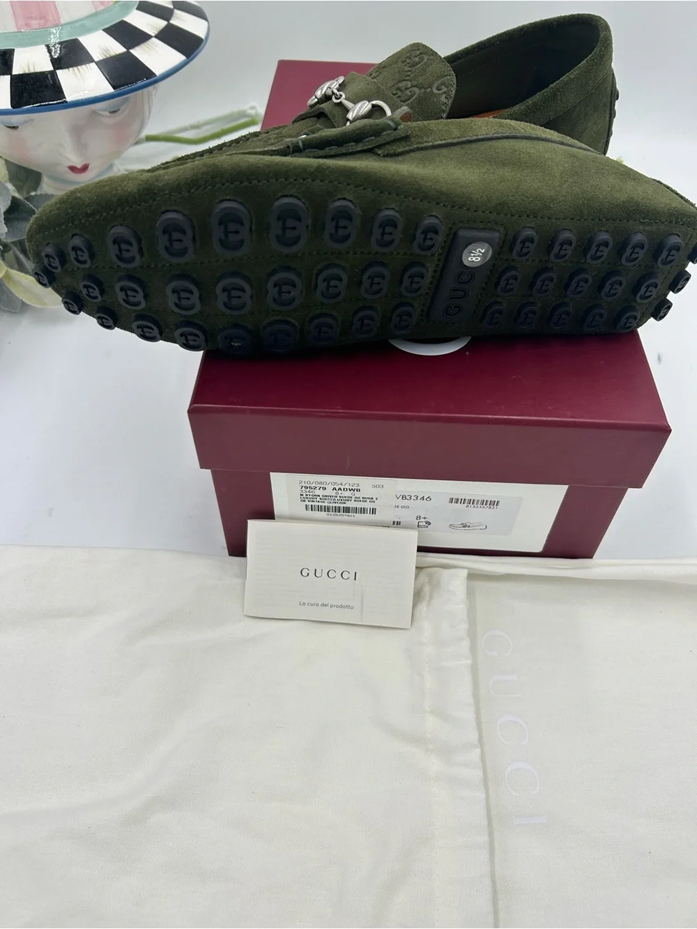 Men's Gucci GG embossed suede driver loafers size 8.5 fits 9.5 US made in Italy